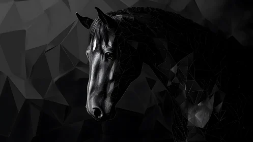 Midnight polygon stallion listens closely to the silent dark
