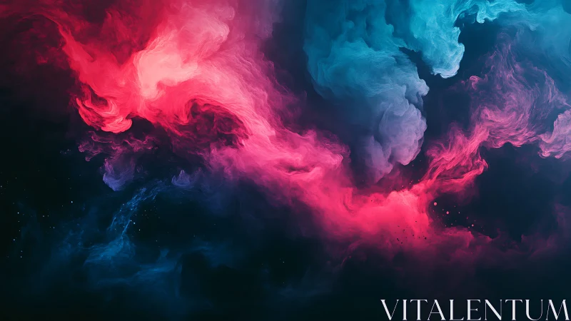 Dreamy pink and teal nebula clouds swirling in deep space.