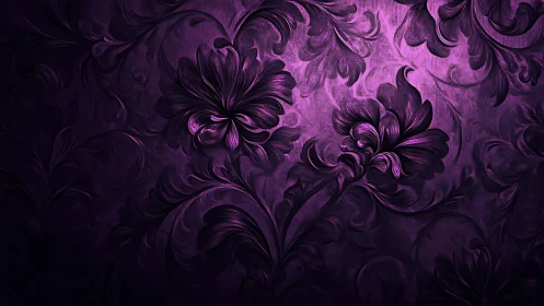 Velvet purple florals swirling in softly glowing shadows.