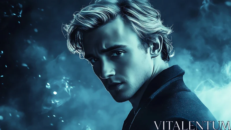 Nebula-lit gaze of a midnight wanderer in electric blue.