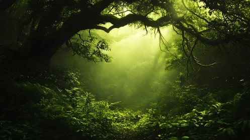 Ethereal Forest Sanctuary Bathed in Radiant Light.
