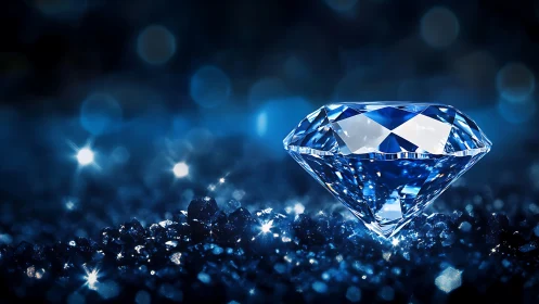 Blue cut diamond on sparkling crystal field at night.