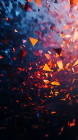 Red and blue glowing shards in abstract motion field.