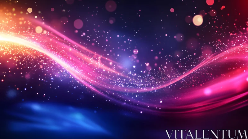 Vibrant abstract wave with glowing particles, digital art style.