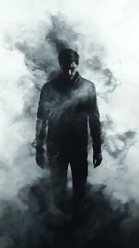 Shadowborne figure dissolving into ghostly monochrome smoke.