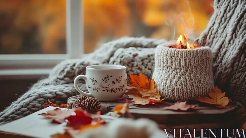 Cozy Window Sanctuary: Autumn's Warm Embrace Captured in Still Life