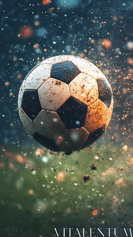 Mud-kissed football rockets through sparks of stormy light
