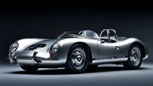 Sleek silver roadster shines under dramatic studio lighting
