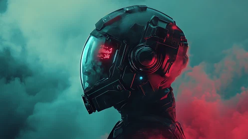 Neon mist drapes a lone cyber astronaut in dreamy vapor.