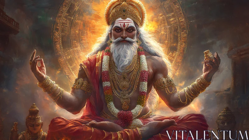 Radiant wise sage seated in glowing spiritual splendor.