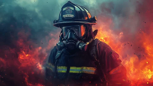 Firefighter in protective gear positioned within active fire environment