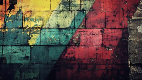 Vivid Geometric Street Art on Weathered Urban Wall, Grunge Style.