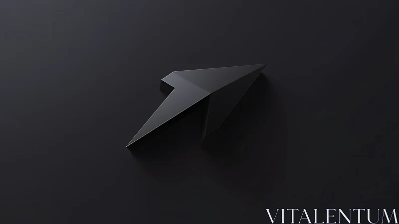 Glossy black arrow logo floats over matte dark surface
