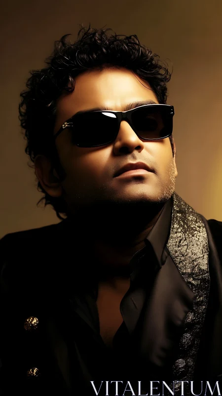 Moody portrait of a stylish man in deep golden light.