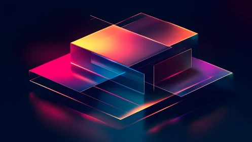 Futuristic neon glass blocks in abstract digital art composition.