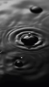 Monochrome liquid surface with central droplet impact pattern.
