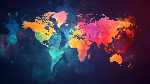 Color-splashed world map glowing with creative wanderlust.