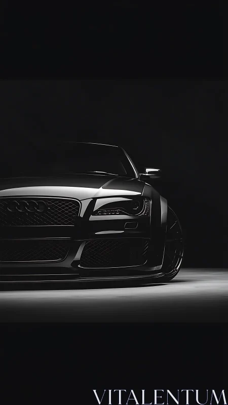 Low key studio profile of black sports coupe front fascia