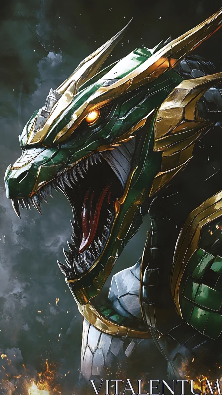 Mechanical dragon roars lightning-bright rage into smoky night