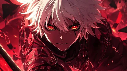 White haired demon swordsman channels searing crimson fury.