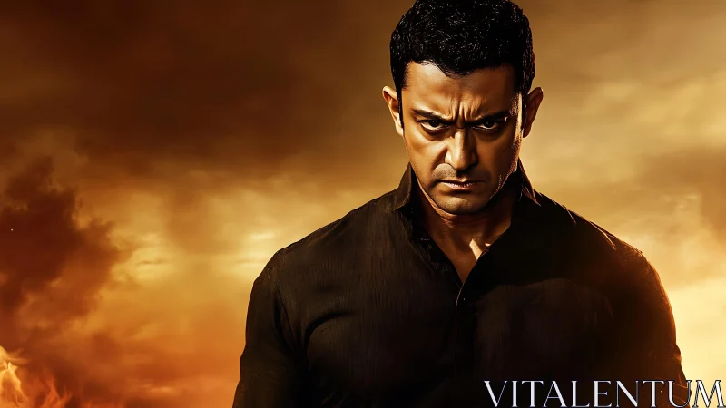 Storm-eyed vigilante carves silence from a burning horizon