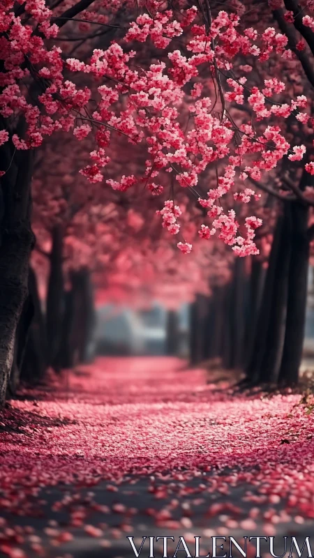 Gentle cherry blossom tunnel inviting quiet daydreams.