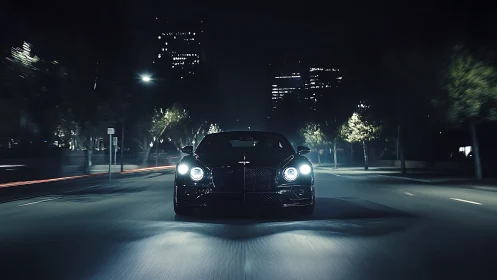 Nocturnal luxury coupe in dynamic frontal motion capture.