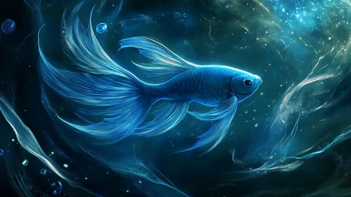Glowing blue fish drifting gently through a dreamy night sea.