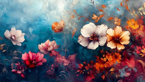 Luminous Floral Garden with Ethereal Blue Atmosphere