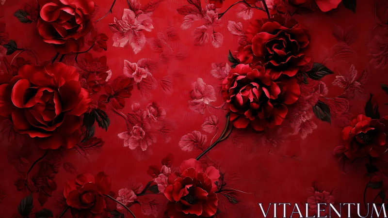 Dense Rose Floral Composition: Monochromatic Red Texture Study with Depth Layering