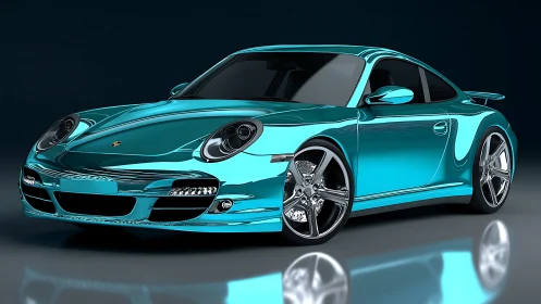 Turquoise sports coupe rendered with glossy mirror finish.