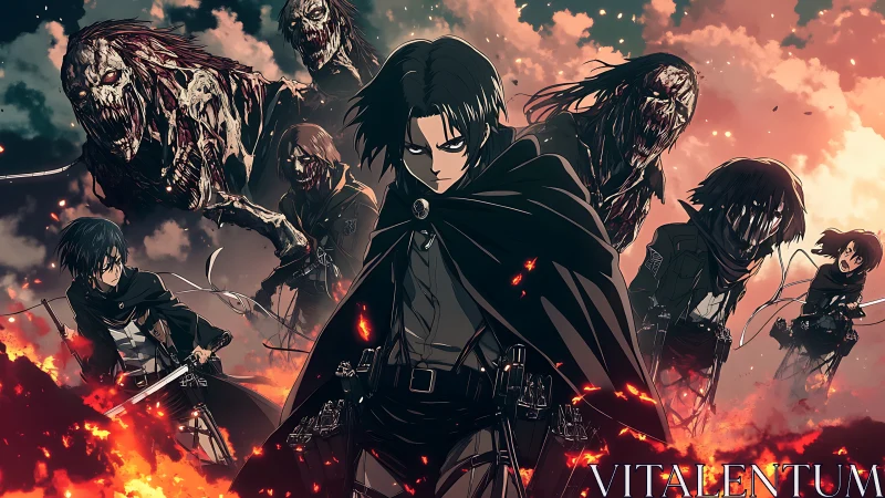 Militarized anime squad advances amid titans and volumetric embers