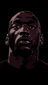 Bold vector portrait shows intense upward male gaze.