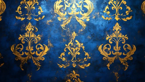 Royal damask dreams in burnished gold on midnight blue.