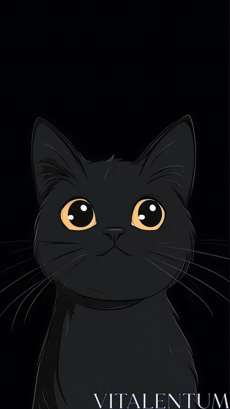 Black Cat with Golden Eyes Against Dark Background