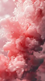 3D volumetric pink fluid bloom with suspended microbubbles.