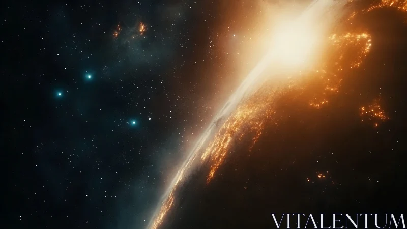 Planetary horizon under stellar flare with incandescent crustal fractures