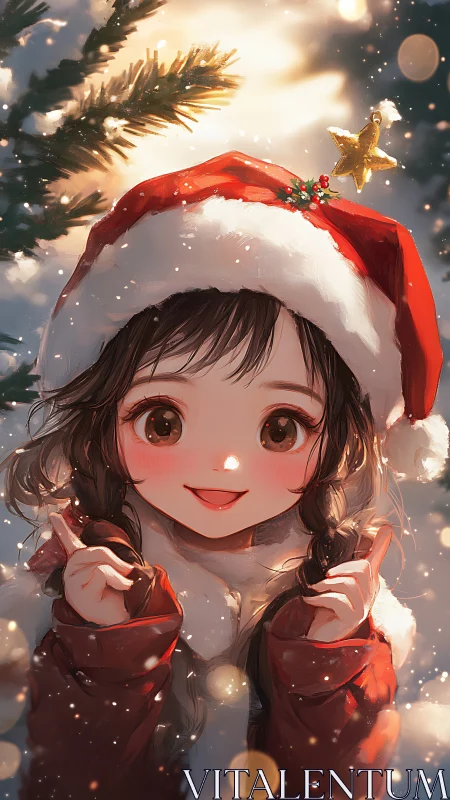 Joyful Christmas girl sharing cozy holiday sparkle.