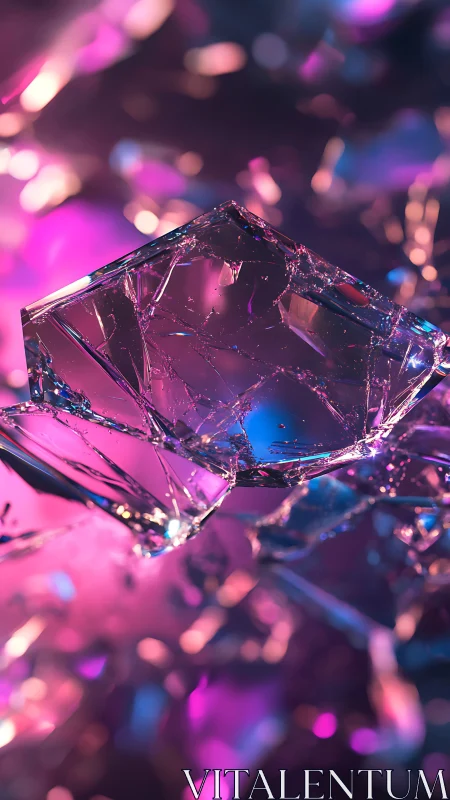 Fractured glass macro with neon bokeh and high specular refraction