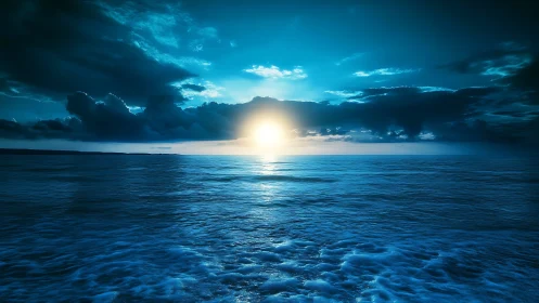 Midnight-tinted ocean sunrise ignites a luminous horizon.