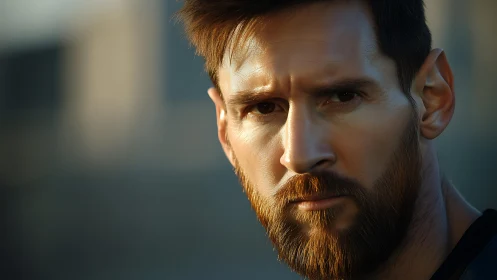 Brooding bearded gaze in molten golden-hour silence.