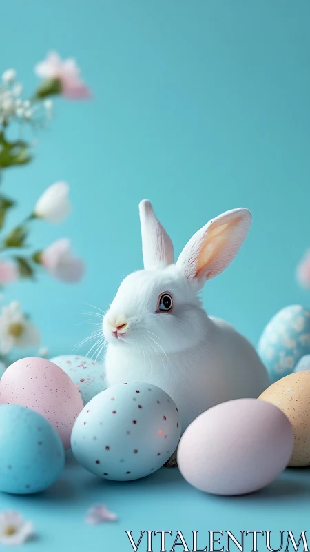 Pastel Easter rabbit portrait in soft-focus photorealism.