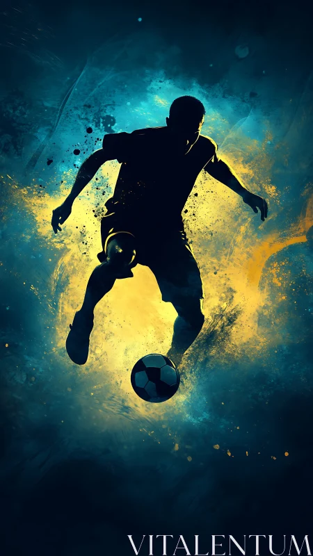 Electric soccer moment captures a player mid-air in motion