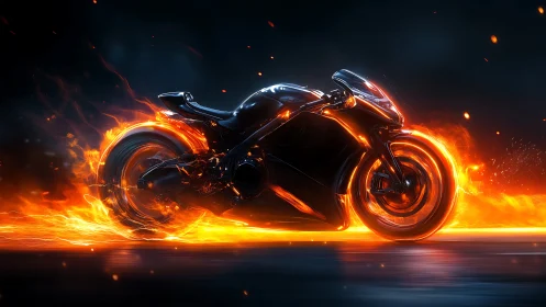 Futuristic sport motorcycle with stylized flames in motion.