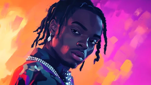 Neon-lit digital portrait uses high-contrast rim lighting and gradients