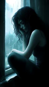 Quiet rainy window moment with a softly reflective soul.