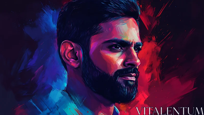 Vivid digital portrait uniting dual-tone lighting and bold strokes