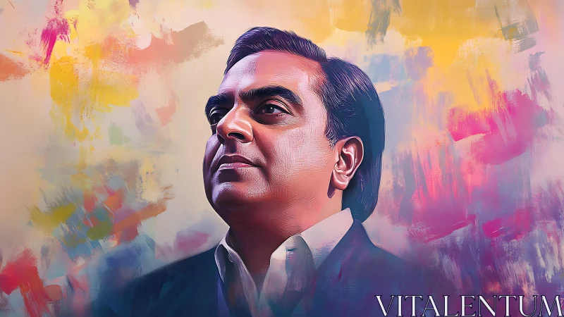 Executive portrait against vibrant abstract color field.