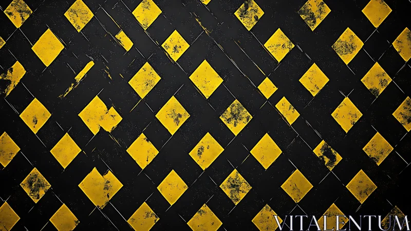 Industrial yellow diamond grid on distressed black surface.