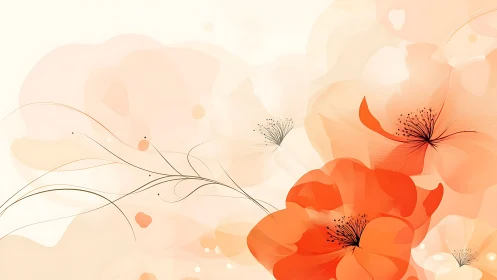 Orange Floral Composition With Flowing Line Design.